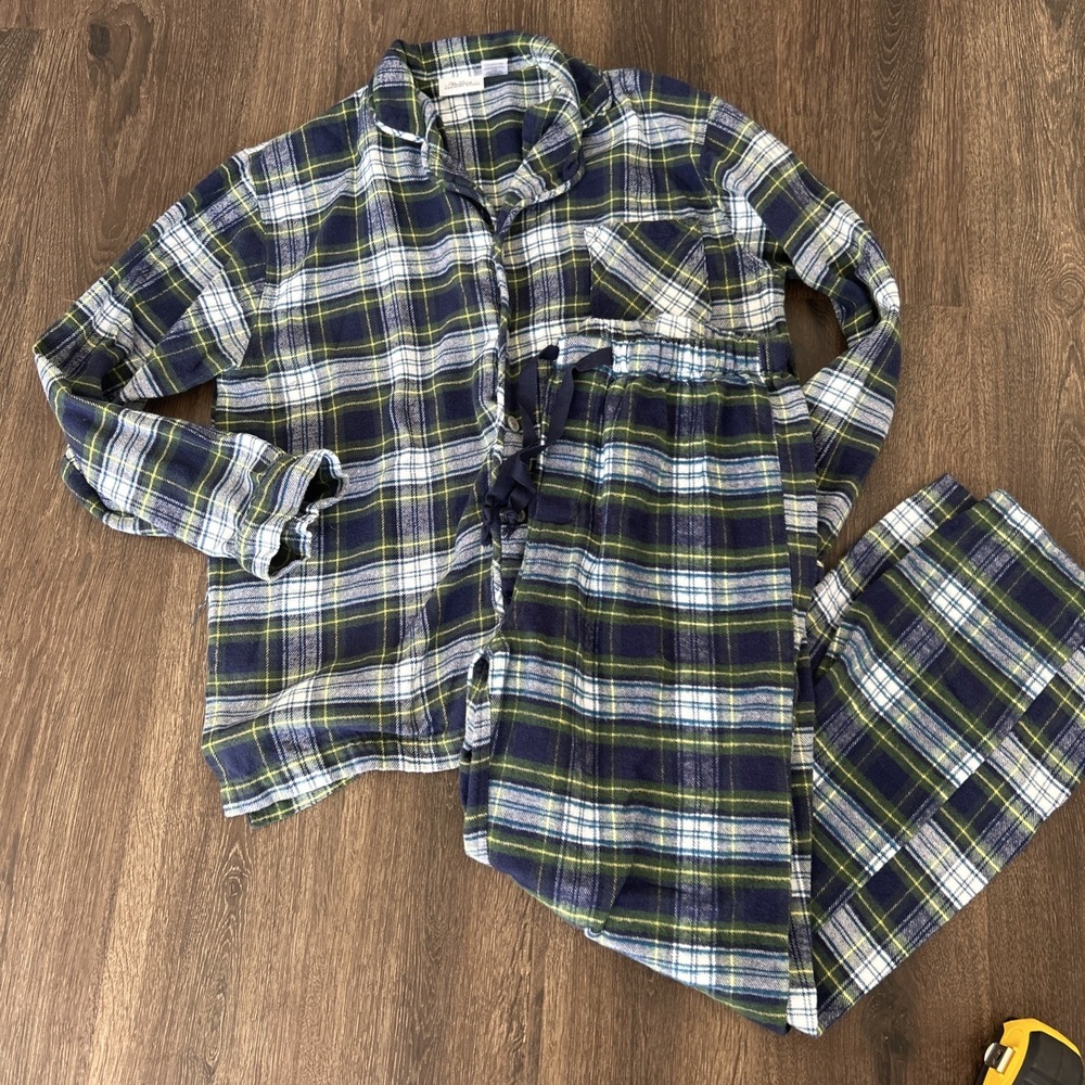 Vermont Country Store Pajamas Set Men Sz M Blue Plaid Cotton Flannel EUC